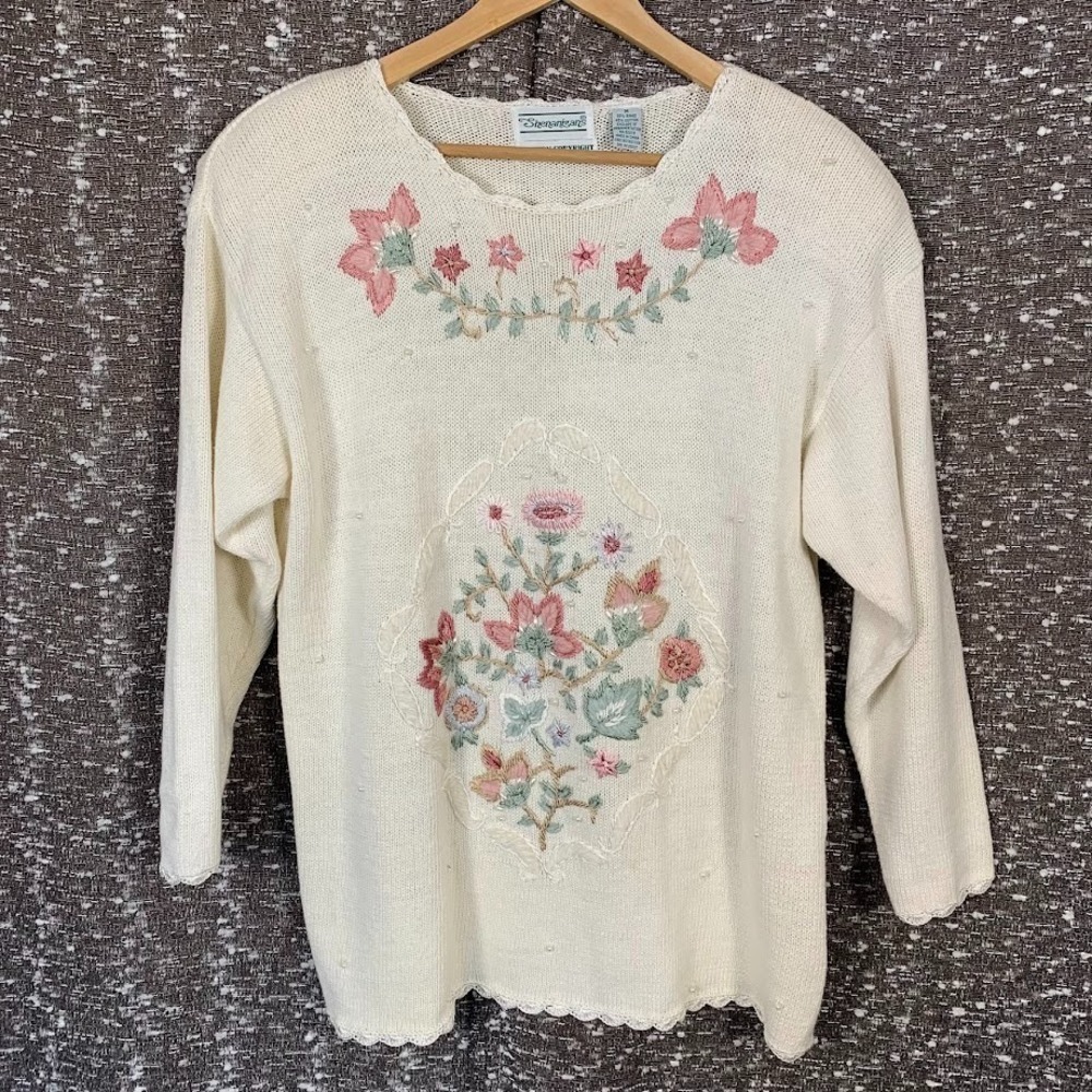 Vintage Shenanigans Knit Floral Pullover Sweater Cottagecore Women's Medium